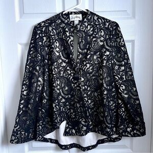 Joseph Ribkoff vintage blazer cape black white mesh lining women jacket Medium